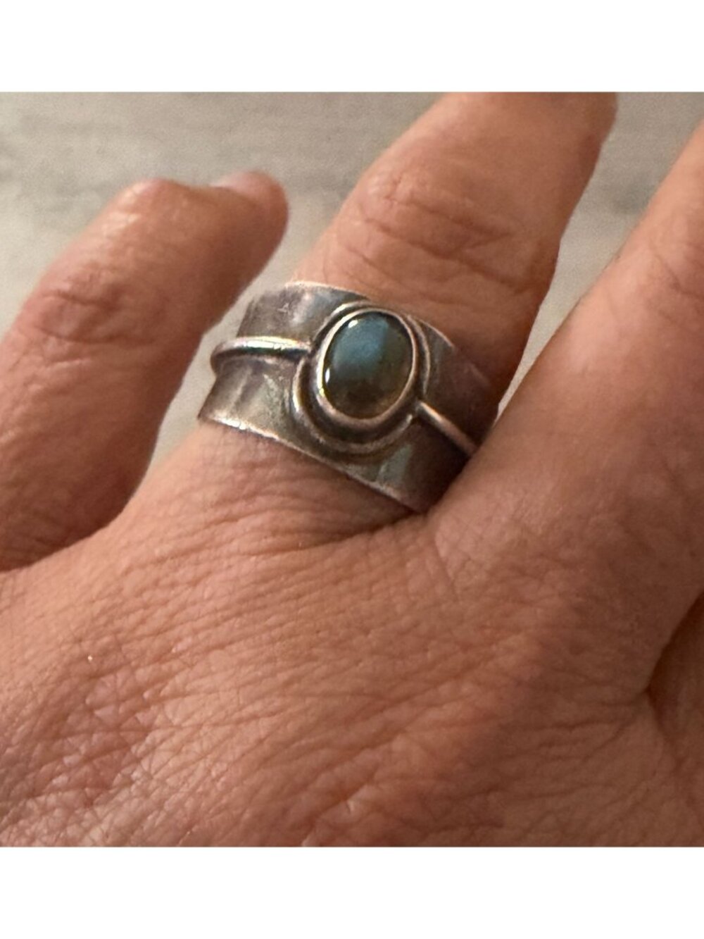 Handmade Oval Labradorite Wide Sterling Silver Bezel Stone Band Ring 5g Size 7.5